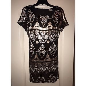 Aztec print sequin black dress